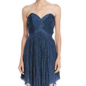 Halston Teal Strapless Pleated Mini Dress